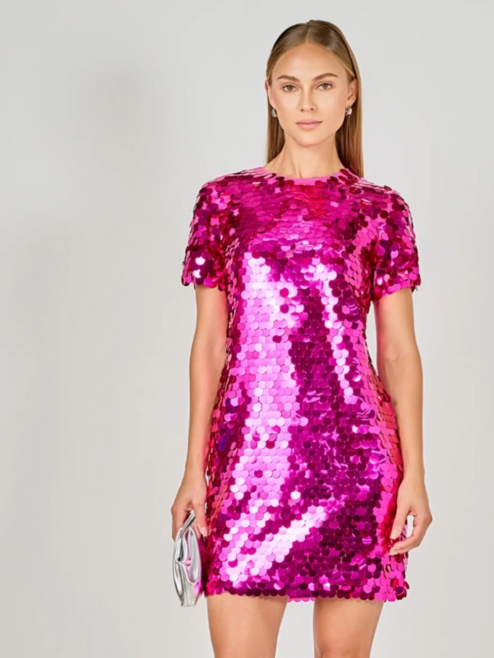 Anthropologie Verb Sparkling Hot Pink Sequin Mini Dress